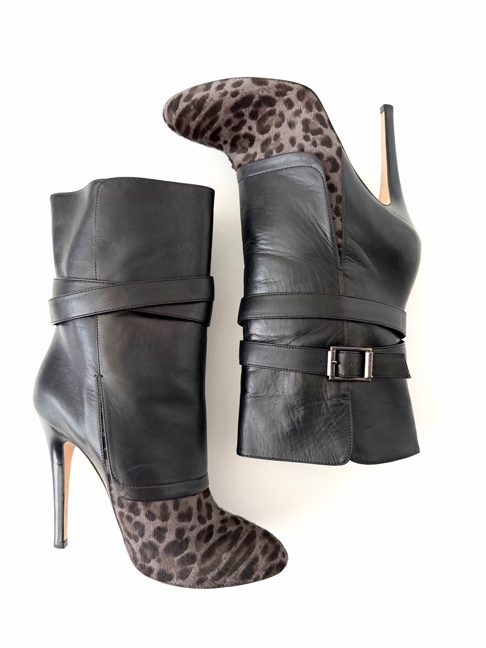 JIMMY CHOO | Blaine Leather Leopard Calf Hair Buckle Ankle Boots Black EU 39 - Picture 3 of 11